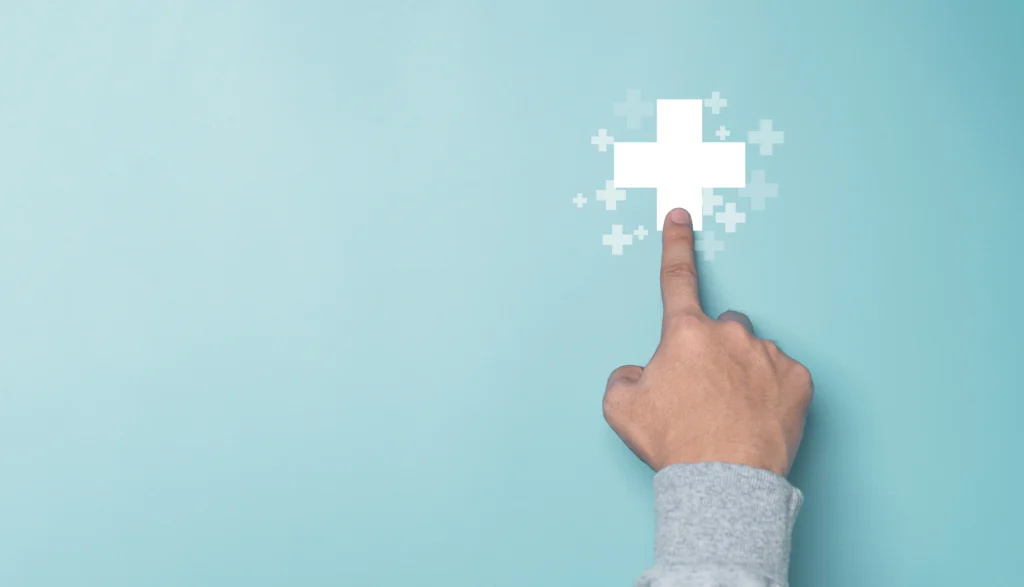 指先で「＋」アイコンをタップするイメージ（機能追加・メリットを表すビジュアル）