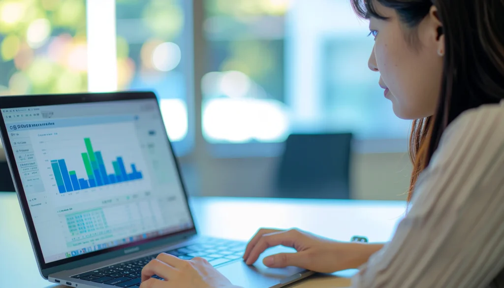 学習データのグラフをパソコンで確認する先生