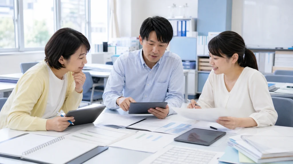 教員同士で話し合ってる様子