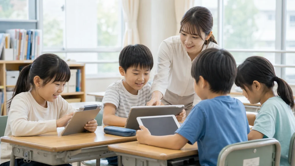 児童の端末操作を支援する教職員