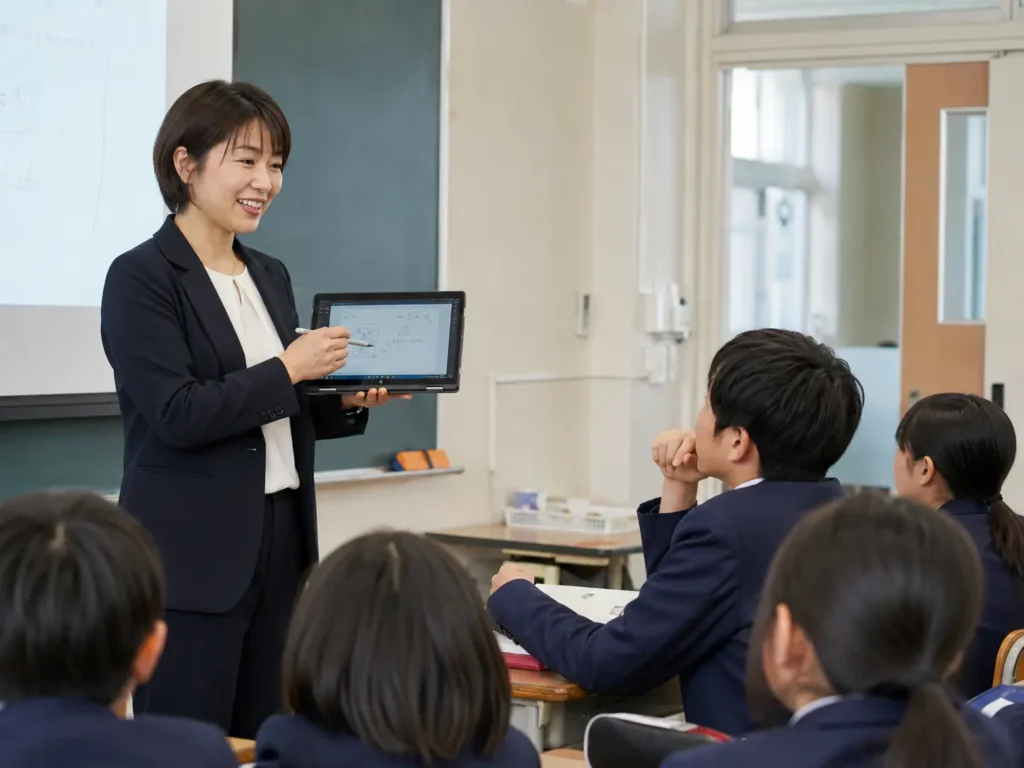 コンバーチブル型Chromebookで授業している教師