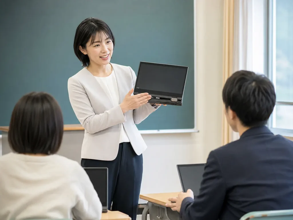 コンバーチブル型Chromebookを取り扱う教師
