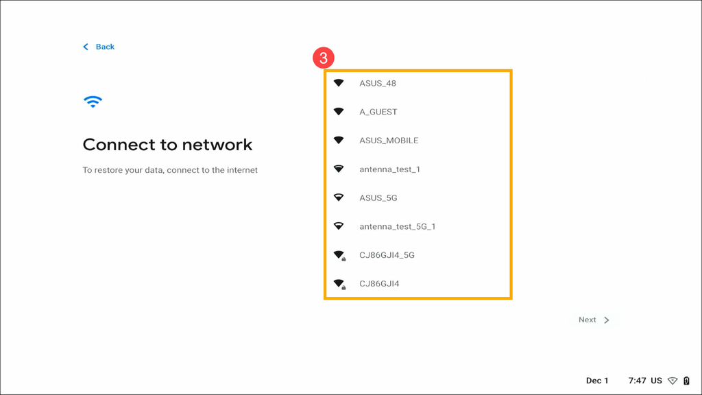 Chromebookの設定画面