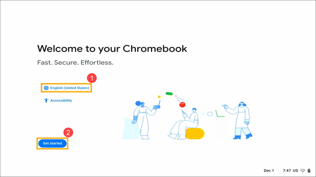 Chromebookの初期設定画面